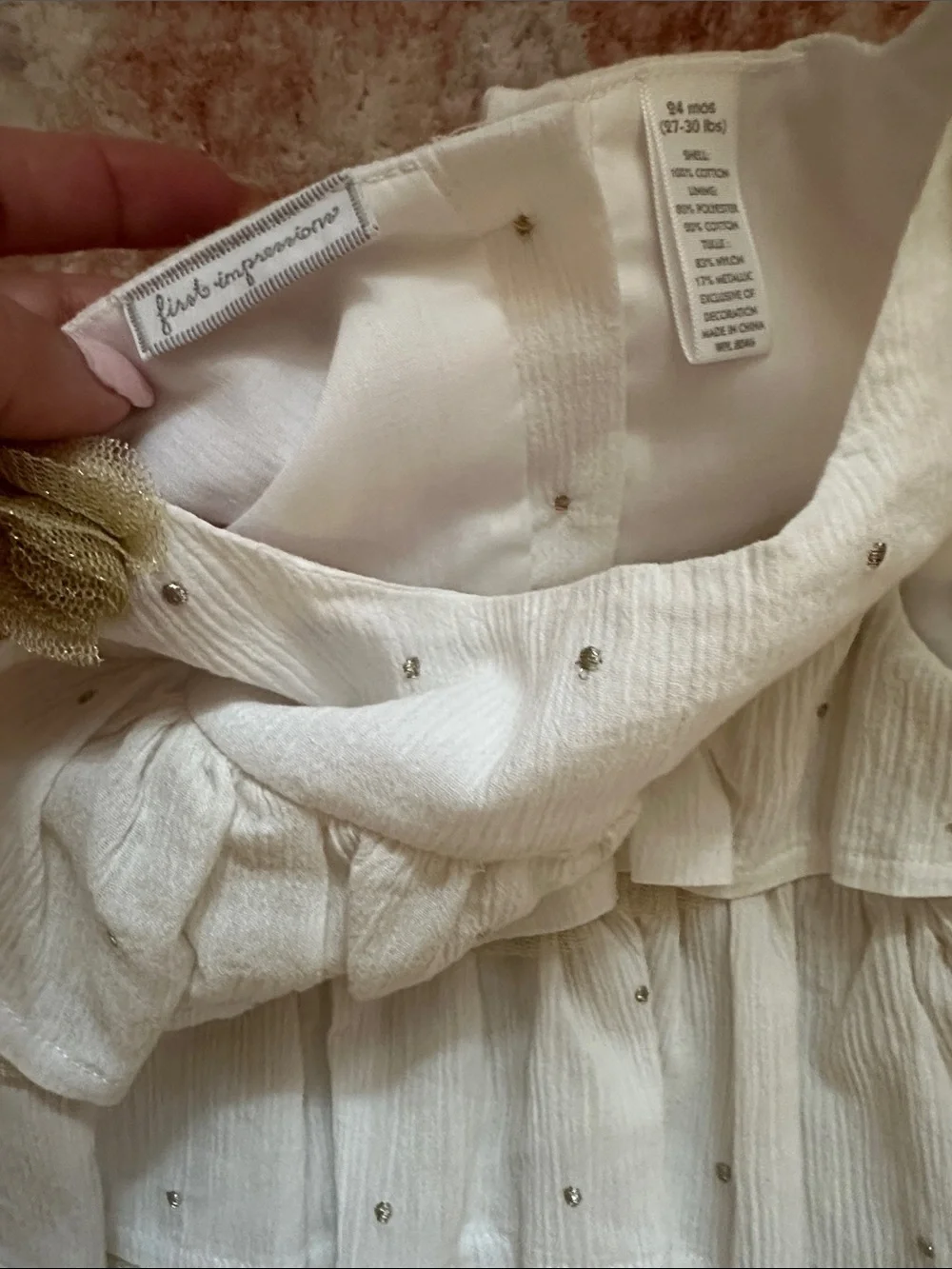 First Impressions white and gold dress in size 24 months